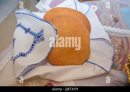 Primo piano di mucchio di pane dal mercato marocchino Foto Stock