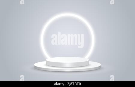 Podio a cilindri astratto bianco e grigio. Presentazione del prodotto, mostra prodotto cosmetico. Background vettoriale 3D studio concetto camera. Illustrazione Vettoriale