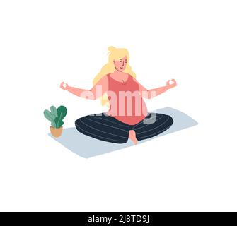 Personaggio donna cartoon piatto, gravidanza corsi di yoga e lezioni, sano happy maternità concetto di illustrazione vettoriale Illustrazione Vettoriale