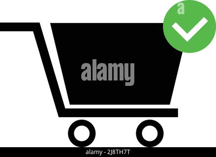 Icone del segno di spunta e del carrello della spesa. Vettore modificabile. Illustrazione Vettoriale