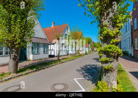 Case in Lange Strasse, Arnis sul fiordo di Schlei, la città più piccola della Germania con circa 300 abitanti, Schleswig-Holstein, Germania settentrionale, Europa Foto Stock