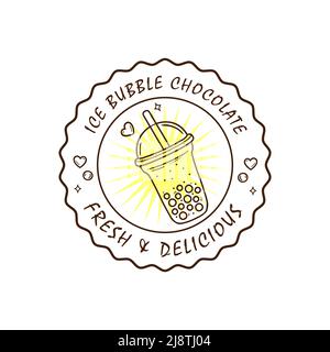 Design vettoriale con logo Vector marrone Ice Bubble vintage creativo. Bolla di ghiaccio al cioccolato. Badge con etichetta a bolle di ghiaccio al cioccolato Illustrazione Vettoriale