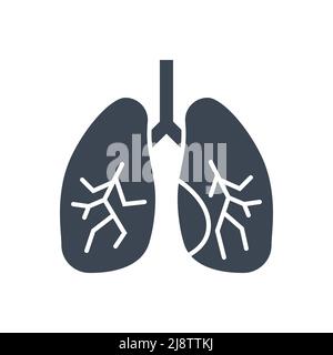 Icona glifo vettoriale correlato ai polmoni. Segnale dei polmoni. Isolato su sfondo bianco. Illustrazione vettoriale modificabile Illustrazione Vettoriale