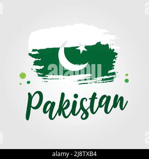 Giorno di indipendenza del Pakistan. Sfondo indicatore traccia pennello acquerello. Bandiera nazionale moderna con Abstract Illustrazione Vettoriale
