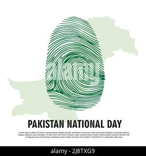 La mia identità è festa nazionale del Pakistan con le linee del pollice sulla mappa del Pakistan Illustrazione Vettoriale