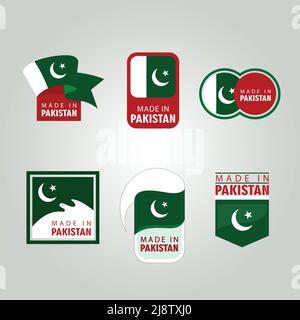 Made in Pakistan etichetta, timbro, badge o logo. Con la bandiera nazionale del Pakistan. Illustrazione Vettoriale