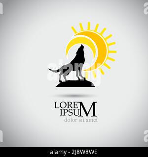 Wolf Roars Vector Logo Design for Business. Illustrazione del LOGO Wolf e Sun Wolf per i marchi Illustrazione Vettoriale