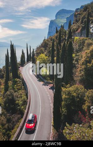 Percorso panoramico Gardesana Occidentale, Lago di Garda, Tremosine, provincia di Brescia, Lombardia, Italia Foto Stock