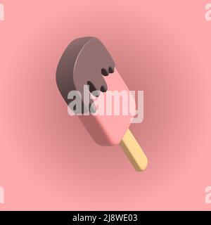 3d gelato con icona di cioccolato isolato su sfondo rosa. 3d illustrazione del vettore di forma Illustrazione Vettoriale