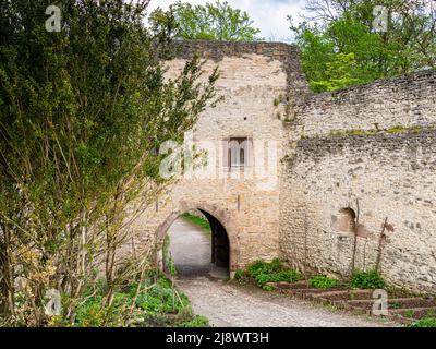 Gatehouse di un castello medievale rovina, Plesse Burg, Goettingen, Germania Foto Stock