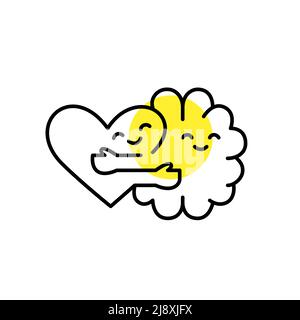Cervello e cuore che abbraccia. Stato di salute mentale felice. Icona della linea di traccia modificabile pixel Perfect Illustrazione Vettoriale