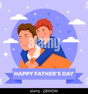il disegno di illustrazione di giorno dei padri con il papà trasporta il figlio Illustrazione Vettoriale
