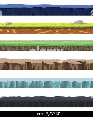 Terreni senza giunture con diversi tipi di terreno e terreno per l'illustrazione vettoriale del disegno del gioco dell'interfaccia utente Illustrazione Vettoriale