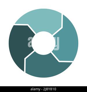 Icona di circolazione del ciclo di vita con 4 frecce. Infografo a rotazione a quattro parti spesse. Turchese caldo menta verde cerchio infografica. Illustrazione vettoriale piatta. Illustrazione Vettoriale