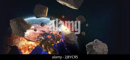 In orbita. Asteroidi vicino al pianeta Terra. Continente Asia. Una vista del globo dallo spazio. Elementi di questa immagine sono forniti dalla NASA Foto Stock