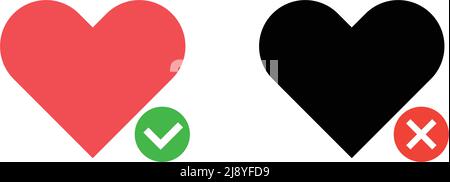 Una serie di icone di segni cardiaci con un segno di spunta e un segno di spunta con una croce. Vettore modificabile. Illustrazione Vettoriale