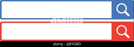 Una serie di barre di ricerca blu e una serie di barre di ricerca rosse. Vettore modificabile. Illustrazione Vettoriale