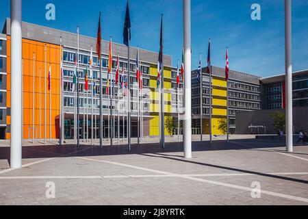 LUSSEMBURGO, MAGGIO 2022: Gli edifici del Parlamento europeo in Place de l'Europe nel distretto di Kirchberg Foto Stock