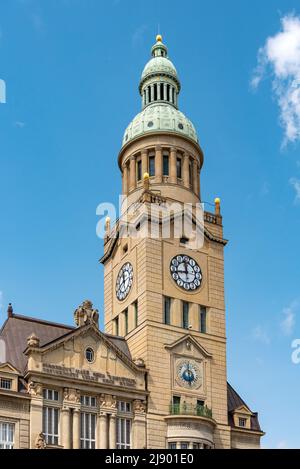 Torre dell'Orologio del Municipio di Prostejov, Piazza T. G. Masaryk, Repubblica Ceca Foto Stock