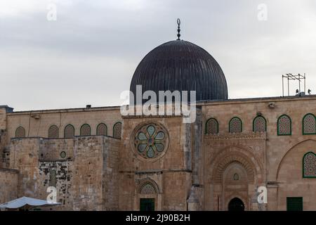 Moschea al-Aqsa sul Monte del Tempio a Gerusalemme. La moschea più conosciuta al mondo. Foto Stock