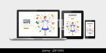 Concetto di &Flat Housewife Adaptive Design Illustrazione Vettoriale