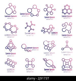 Logo di ricerca scientifica, set di icone del logo scientifico. Logo per la scienza e la ricerca, logo per la chimica scientifica, biologica e chimica. Illustrazione vettoriale Illustrazione Vettoriale