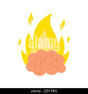 Icona Brain on Fire (cervello sul fuoco). Concetto di impennata mentale. Stress sul lavoro. Intensa attività cerebrale. Illustrazione Vettoriale