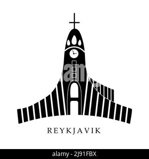 Capitali europee, Reykjavik. Illustrazione in bianco e nero Illustrazione Vettoriale