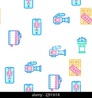 Giornalista Accessori Collezione icone Imposta illustrazioni vettoriali Illustrazione Vettoriale