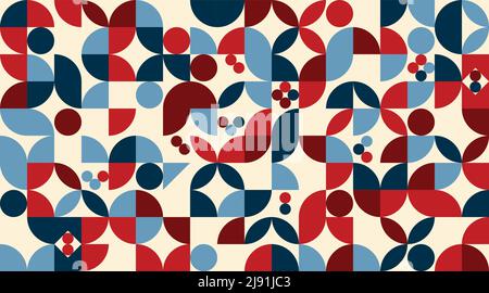 Modello vettoriale minimalista in design geometrico di metà secolo con cerchi e forme astratte. Sfondo in stile vintage, semplice carta da parati astratta, retrò Illustrazione Vettoriale