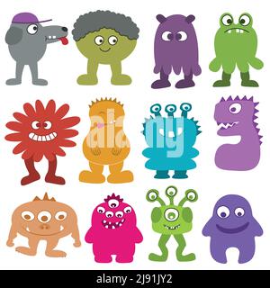 Personaggio divertente fumetto dei mostri del grande set. Illustrazione vettoriale. Illustrazione Vettoriale