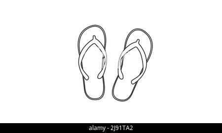 Illustrazione Flip Flops. Illustrazione lineare in bianco e nero con isolamento vettoriale Illustrazione Vettoriale