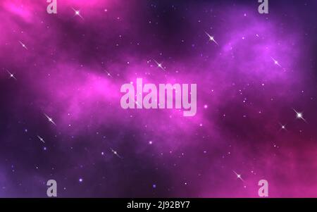 Galassia viola. Texture stellata dello spazio. Cosmo realistico con la polvere di stelle. Profondo universo luminoso. Colora la nebulosa con la via lattiginosa e le stelle. Illustrazione vettoriale. Illustrazione Vettoriale