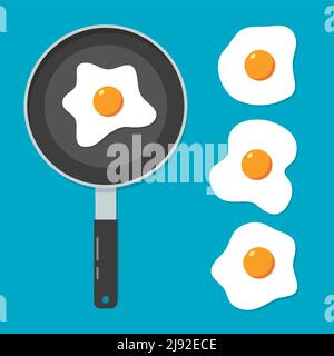 Frittata uovo omelette vista dall'alto piatto vettore cibo illustrazione. Omelette di uovo albume cartoon icona colazione Illustrazione Vettoriale