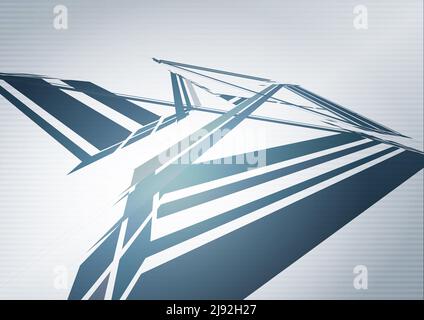 Carta da parati in tecnologia astratta con struttura in prospettiva blu su sfondo grigio argento. Grafica vettoriale Techno Foto Stock