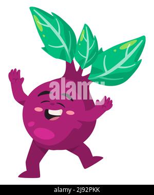 Barbabietole da barbabietola illustrazione di danza verdure allegra caricatura sana gioia divertente personaggio Illustrazione Vettoriale