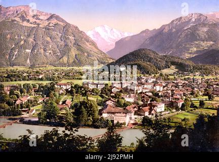 Interlaken e Jungfrau, Alpi Bernesi, Berna, Svizzera 1890. Foto Stock