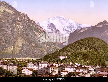 Interlaken e Jungfrau, Alpi Bernesi, Berna, Svizzera 1890. Foto Stock