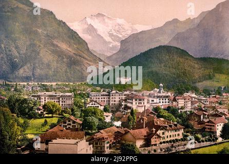 Interlaken e Jungfrau, Alpi Bernesi, Berna, Svizzera 1890. Foto Stock