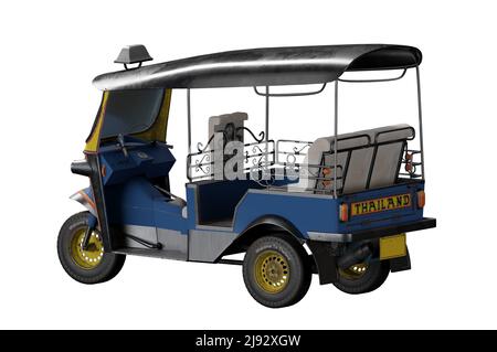 3d illustrazione. vista prospettica . Thailandia tre ruote native taxi, Thailandia Tuk Tuk, Asia, Bangkok, concetto THAILANDIA VIAGGIO Foto Stock