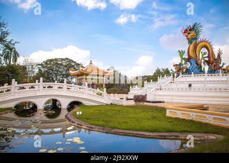 Golden dancing Dragon a Suan Sawan, o Paradise Park a Nakhon Sawan, Thailandia Foto Stock