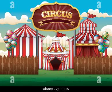 Grande top circo tende sfondo bianco e rosso Illustrazione Vettoriale