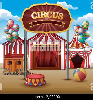 Grande top circo tende sfondo bianco e rosso Illustrazione Vettoriale