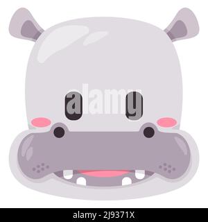 Hippo hippopotamus maschera illustrazione sorriso testa animale selvaggio sorriso e forma disegno cartoon piano bambini disegno Illustrazione Vettoriale