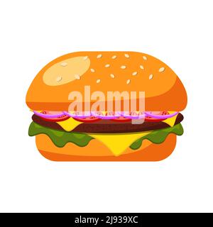 Illustrazione Burger, illustrazione vettoriale su sfondo bianco. Illustrazione Vettoriale