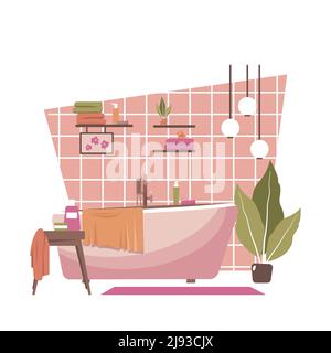 Bagno pulito decorazione vasca Camera interno Flat Design Illustrazione Vettoriale