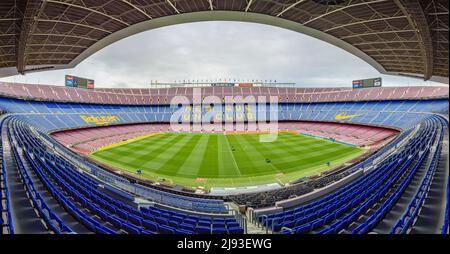 Stadio Camp Nou, lo stadio del FC Barcelona, visto dalla tribuna (Barcellona, Catalogna, Spagna) ESP: Estadio del Camp Nou, el campo de FC Barcelona Foto Stock