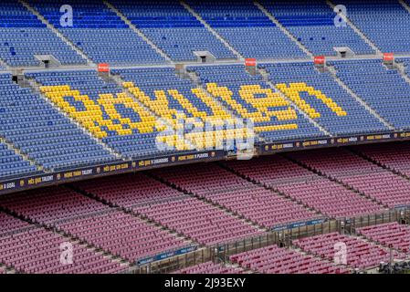 Stadio Camp Nou, lo stadio del FC Barcelona, visto dalla tribuna (Barcellona, Catalogna, Spagna) ESP: Estadio del Camp Nou, el campo de FC Barcelona Foto Stock