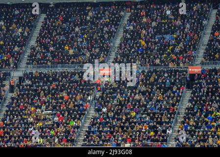 Tifosi del FC Barcelona in una giornata di incontro della Lega Spagnola 2022 tra Barcellona e Siviglia al Camp Nou (Barcellona, Catalogna, Spagna) Foto Stock