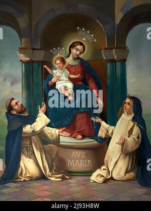 Madonna col Bambino con S. Domenico e S. Caterina da Siena - olio su tela - Roberto Galperti - XIX secolo - Brescia, Italia, chiesa di San Giuseppe Foto Stock